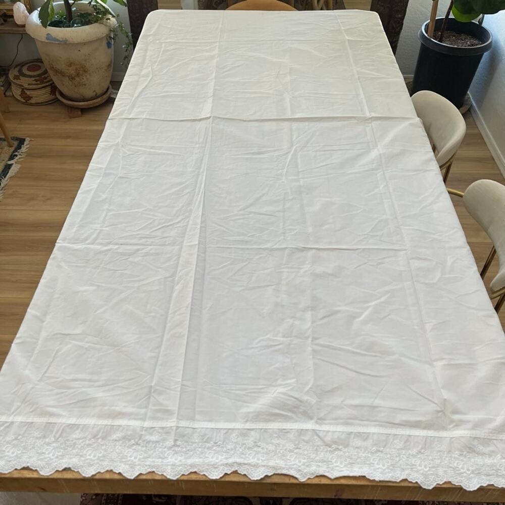 Simply Shabby Chic Full Size White Cotton Flat Sheet Embroidered Floral Edge